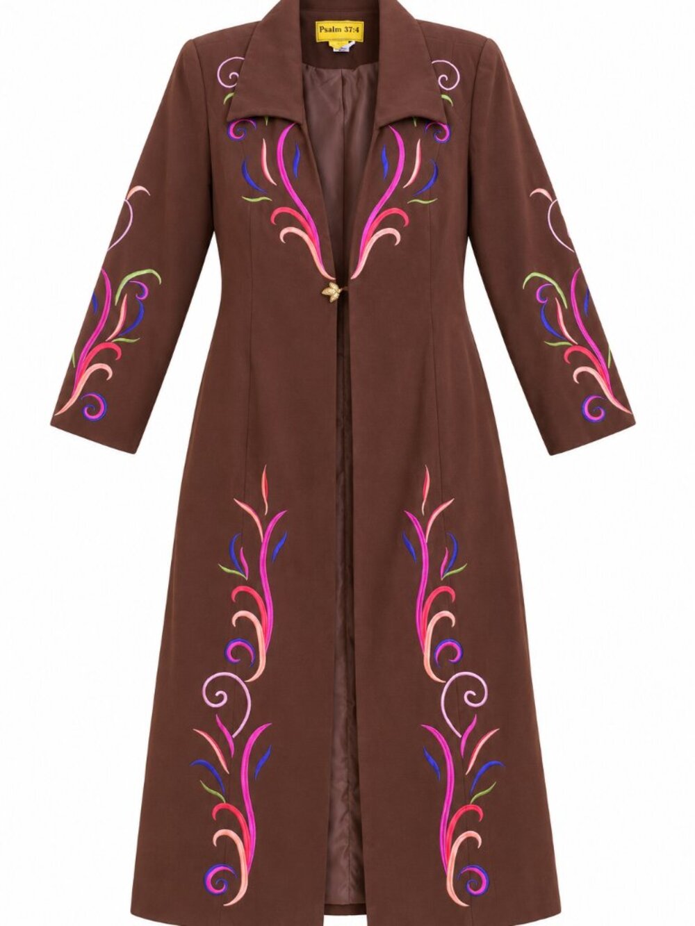 Brown Embroidered Trench Coat--Missing Two Buttons